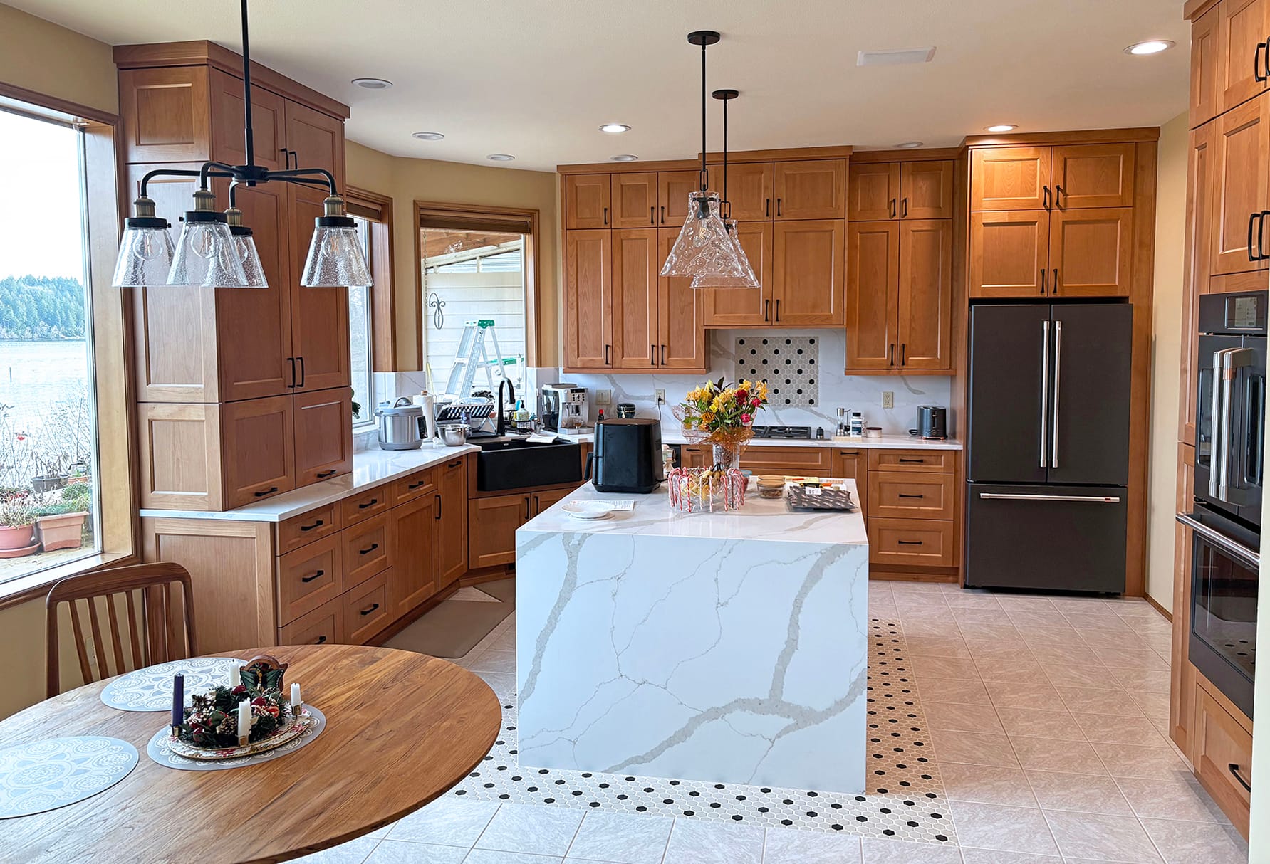 Kitchen Waterfall island granite quartz