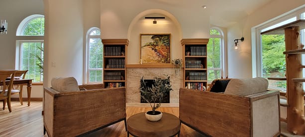 Custom Remodeled Storage, Shelves Arches, Mantel