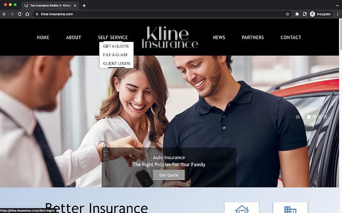 Kline_home_client-login Home page, Self service menu