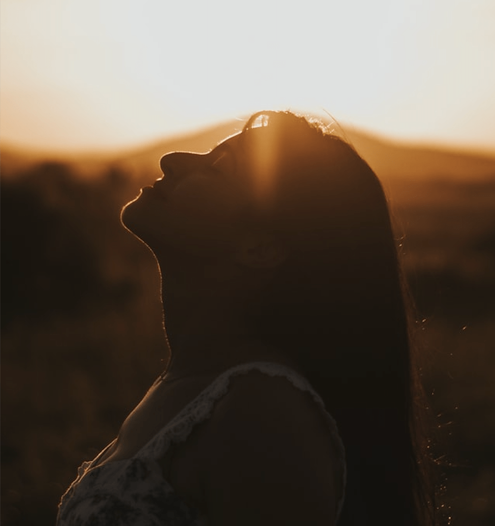 Woman serenely looking up!